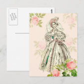 Vintage Victoriaans mode briefkaart in roze (Voorkant / Achterkant)