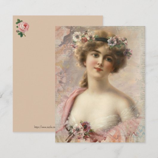 Vintage Victoriaans Mode Wenskaart Bedankkaart (Voorkant / Achterkant)