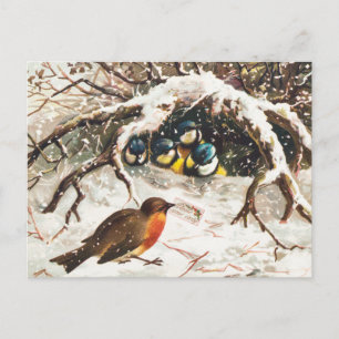 Vintage Victoriaans tijdperk kerstkaart, Vogels Briefkaart