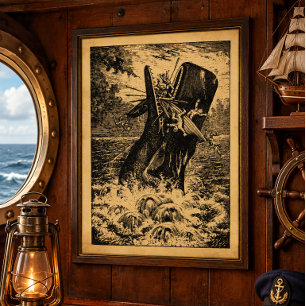 Vintage Victoriaans tijdperk walvisaanval nautisch Poster
