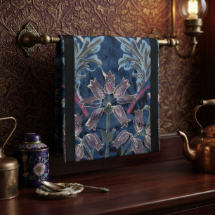 Vintage Victoriaanse Blauwe Fluwelen Bloem Theedoek