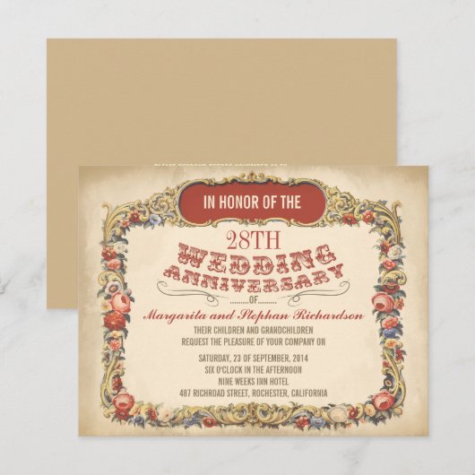 vintage victoriaanse bloemige jubileum uitnodiging (Voorkant / Achterkant)