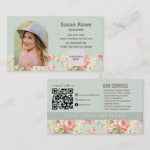 Vintage Victoriaanse bloemrozen QR-code boogfoto Visitekaartje