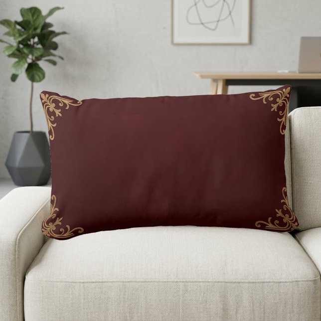 Vintage Victoriaanse bordeauxrode wijnleren minima Kussen (Vintage Victorian Burgundy Wine Leather Minimalist Lumbar Pillow)