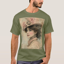 Vintage Victoriaanse Dame Bloemenhoed Elegant Port T-shirt