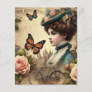Vintage Victoriaanse Dame en Fiets Bloemencollage