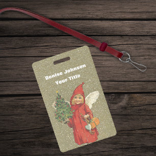 Vintage Victoriaanse engelachtige boom sneeuwbruin Badge