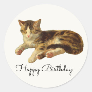 Vintage Victoriaanse kat slaap kunst gelukkig verj Ronde Sticker