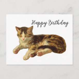 Vintage Victoriaanse kat slaap kunst gelukkige ver Briefkaart