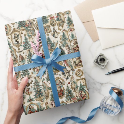 Vintage Victoriaanse Kerst Collage | Retro Kerstma Cadeaupapier (Geschenken)