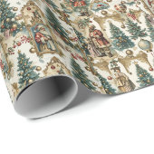 Vintage Victoriaanse Kerst Collage | Retro Kerstma Cadeaupapier (Rol Hoek)