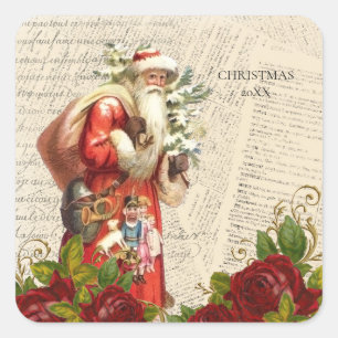 Vintage Victoriaanse Kerstman Antieke Decoupage Vierkante Sticker