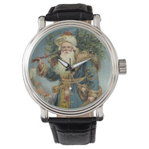 Vintage Victoriaanse Kerstman met Kerstboom Horloge