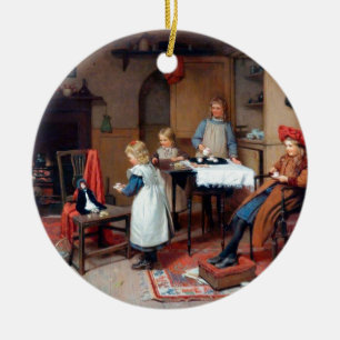 Vintage Victoriaanse kinder theepartij sfeervol Keramisch Ornament