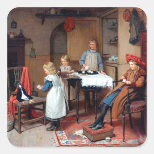 Vintage Victoriaanse kinder theepartij sfeervol Vierkante Sticker
