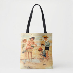 Vintage Victoriaanse Kinderen Aan Het Strand Fijne Tote Bag
