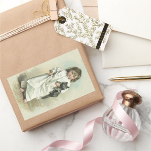 Vintage Victoriaanse meisje in een nachtjapon met  Rechthoekige Sticker