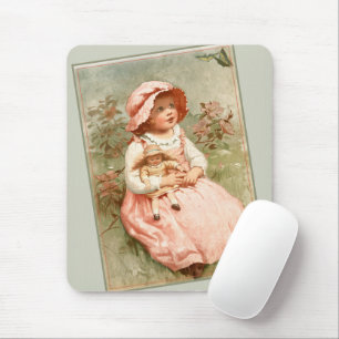 Vintage Victoriaanse meisje met pop vlinders salie Muismat