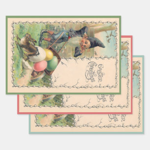 Vintage Victoriaanse Pasen groeten met Gnome Inpakpapier Vel