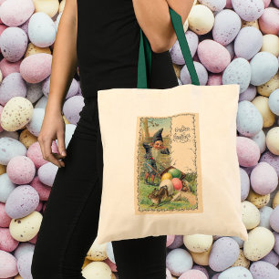 Vintage Victoriaanse Pasen groeten met Gnome Tote Bag