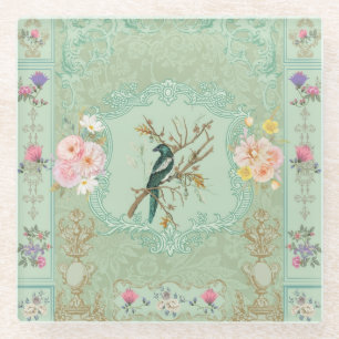 Vintage Victoriaanse Pastel Bloemrijke Rococo Schi Glazen Onderzetter