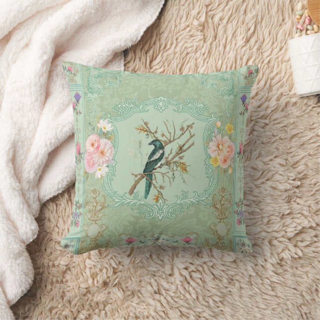 Vintage Victoriaanse Pastel Bloemrijke Rococo Schi Kussen (Deken)