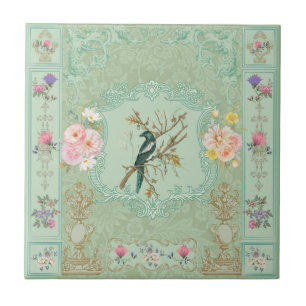 Vintage Victoriaanse Pastel Bloemrijke Rococo Schi Tegeltje