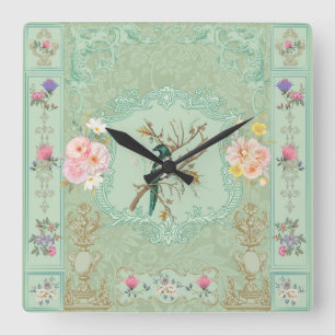 Vintage Victoriaanse Pastel Bloemrijke Rococo Schi Vierkante Klok