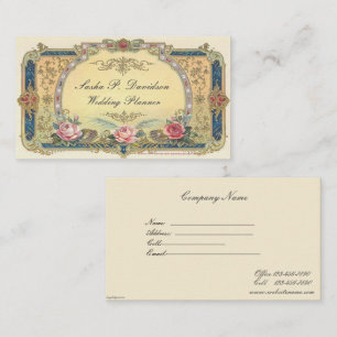 Vintage Victoriaanse Roze Rozen Elegante Goud Blau Visitekaartje