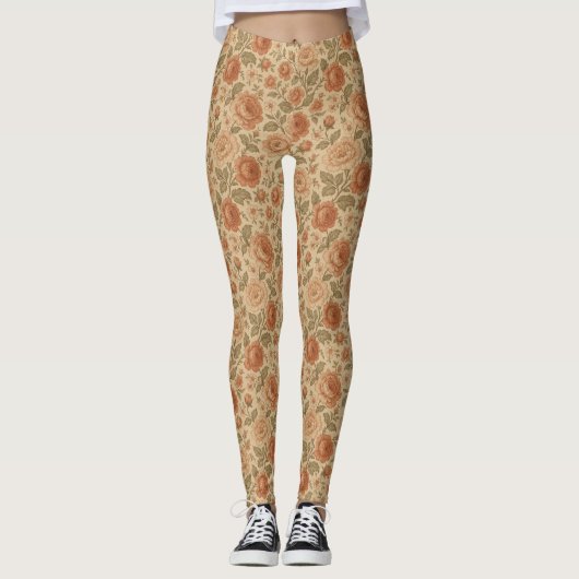 vintage Victoriaanse rozen gemust  Leggings (Voorkant)