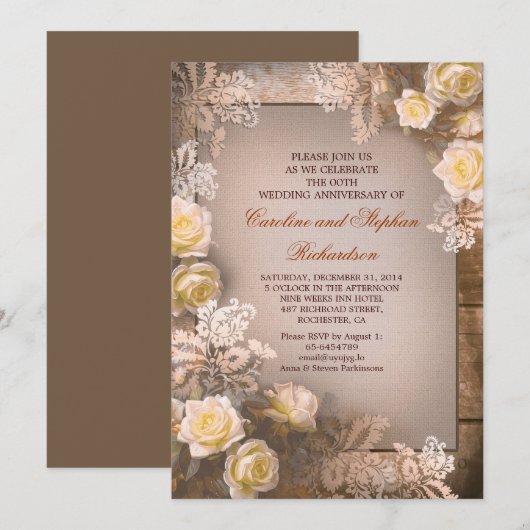 Vintage Victoriaanse rozen jubileum uitnodigingen (Voorkant / Achterkant)