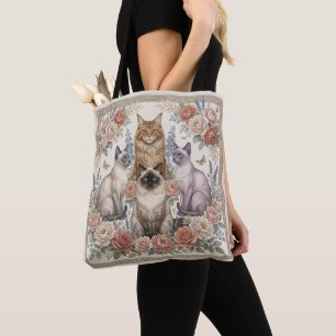 Vintage Victoriaanse Sierbloemen Katachtige Kunst Tote Bag