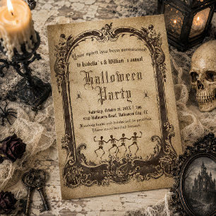 Vintage Victoriaanse Skeletten Gotische Halloween Kaart