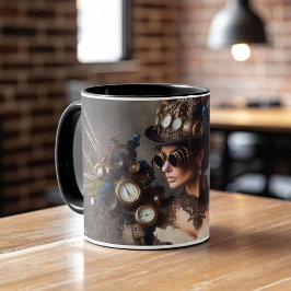 Vintage Victoriaanse Steampunk Klokwerk Tijd Dame Mok