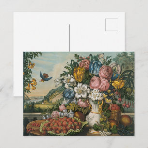 Vintage Victoriaanse Stillevens met Bloemen en Fru Briefkaart