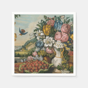 Vintage Victoriaanse Stillevens met Bloemen en Fru Servet