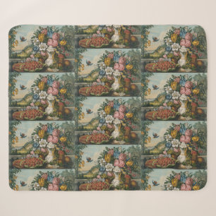 Vintage Victoriaanse Stillevens met Bloemen en Fru Sherpa Deken
