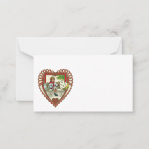 Vintage Victoriaanse Valentijnsdag, Jongen in Hart Notitiekaartje