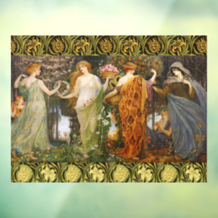 Vintage Victoriaanse Vier Seizoenen Godin Bloem Ku Raamsticker