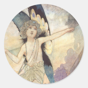 Vintage Victoriaanse vlinderfee van Robinson Ronde Sticker