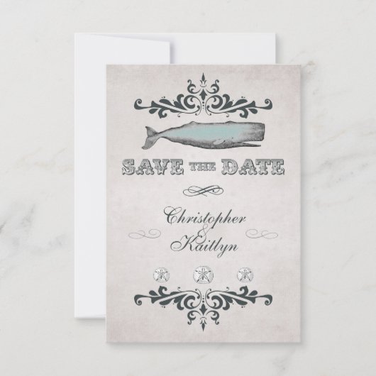 Vintage Victoriaanse Walvisstrand Bruiloft Save The Date (Voorkant)