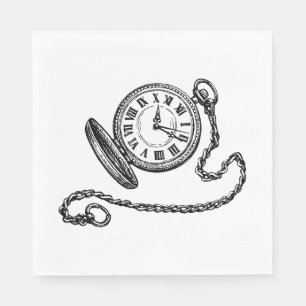 Vintage Victoriaanse zakhorloge lijnkunst Servet
