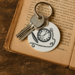 Vintage Victoriaanse zakhorloge lijnkunst Sleutelhanger