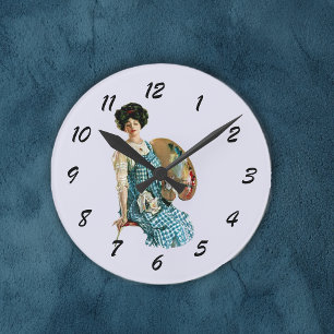 Vintage Victorian Artist Lady Painter Palette Ronde Klok