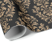Vintage Victorian  Black Gold Damask Pattern Cadeaupapier (Rol Hoek)