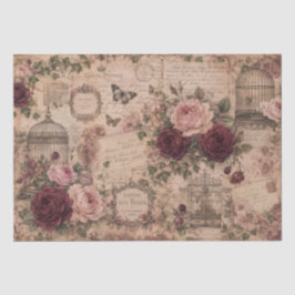 Vintage Victorian Blush Burgundy Roses Birdcages Tissuepapier