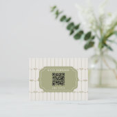 Vintage Victorian Botanical Stripes QR Code Visitekaartje (Staand voorkant)
