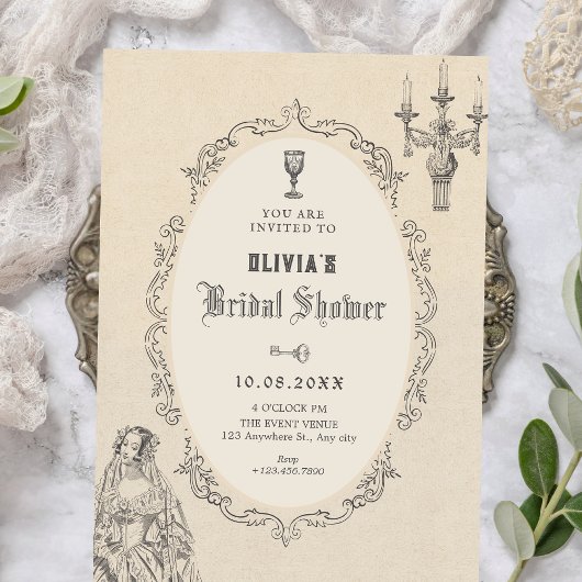 Vintage victorian bridal shower kaart