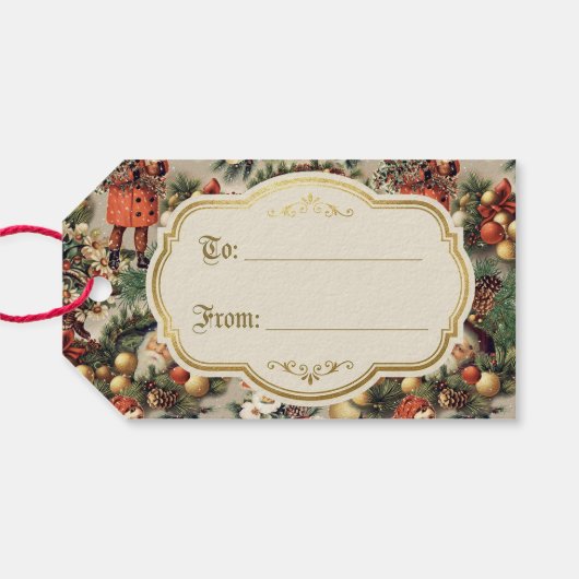 Vintage Victorian Christmas Baubles Cadeaulabel (Achterkant Horizontaal)