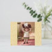 Vintage Victorian Christmas Cat on Tea Tray 1880s Feestdagenkaart (Staand voorkant)